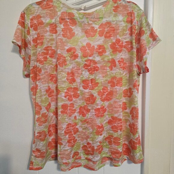PL Ruby Rd Top with Bead Detail in orange and green flowers on white 60% Cotton - Picture 6 of 7